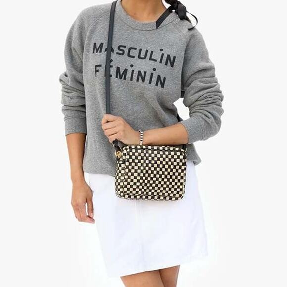 Clare V. Handbags - Clare V Mini Sac Black & White Checker Goatskin Leather Crossbody USA
